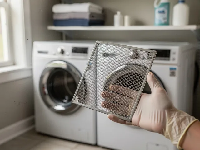 Willoughby Dryer Vent Cleaning specialist performing detailed lint trap cleaning service in Willoughby