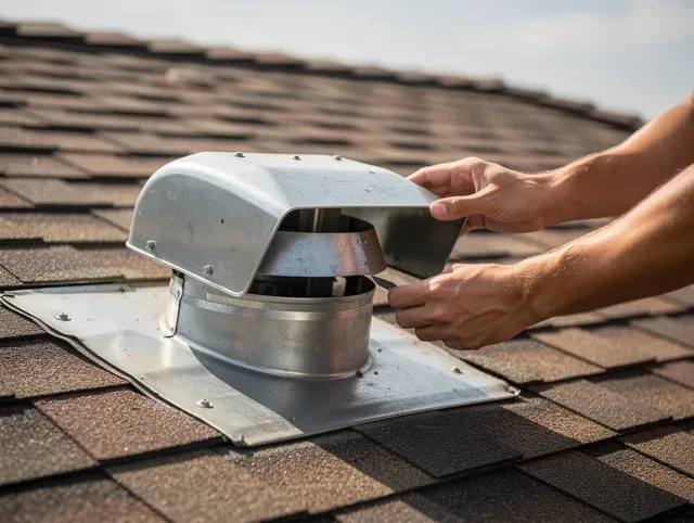 Willoughby Dryer Vent Cleaning certified technician safely cleaning a roof-mounted dryer vent in Willoughby
