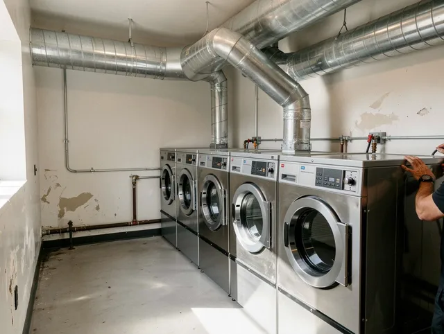 Willoughby Dryer Vent Cleaning team performing large-scale commercial dryer vent cleaning in Willoughby