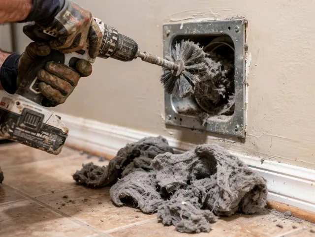 Certified Willoughby Dryer Vent Cleaning technician performing dryer vent cleaning in Willoughby