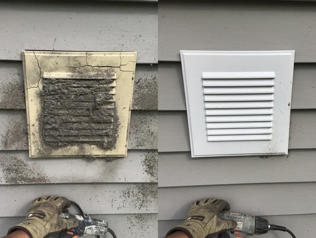 Willoughby Dryer Vent Cleaning technician installing high-quality dryer vent cover at a residential property in Willoughby